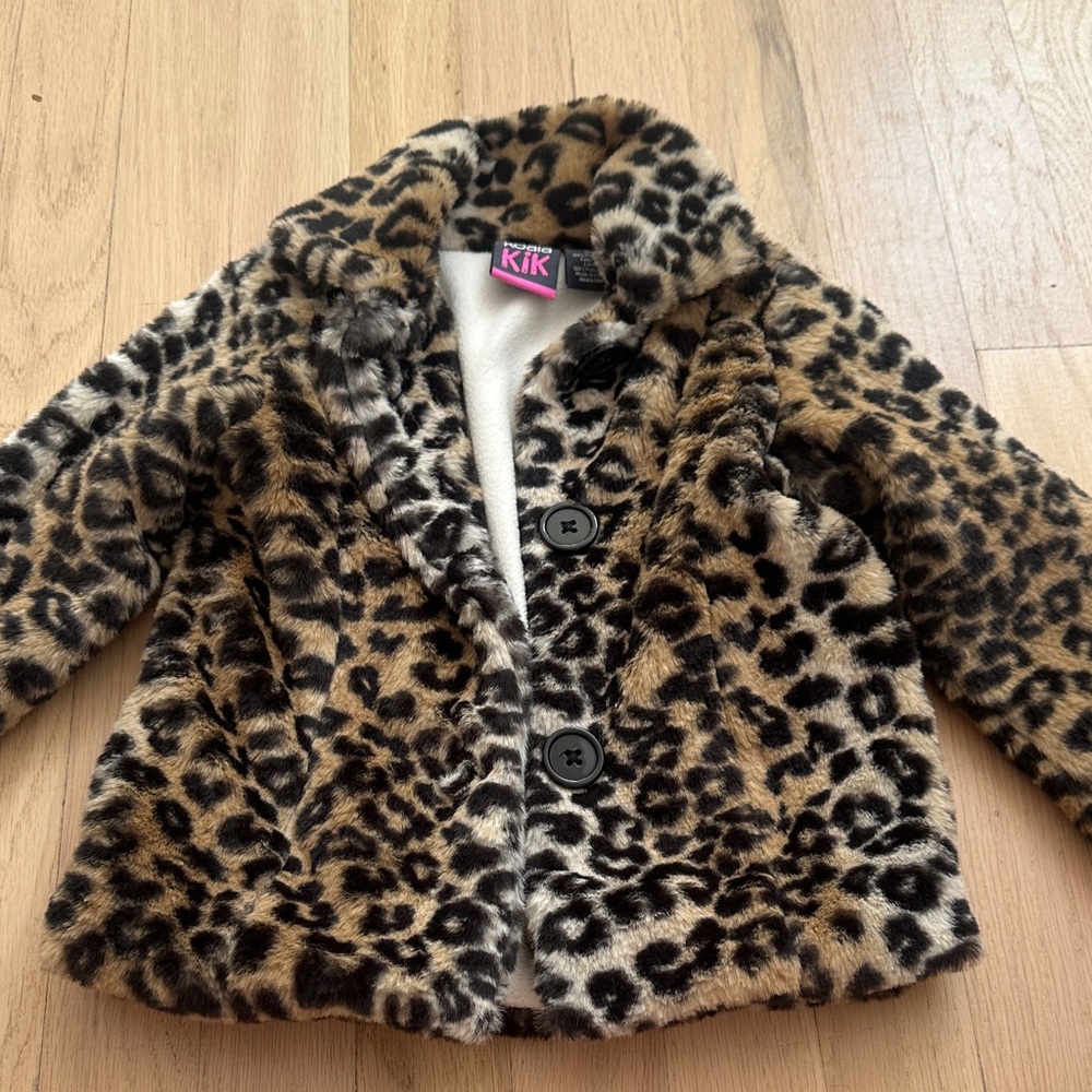 Kids Leopard Print Faux Fur Coat